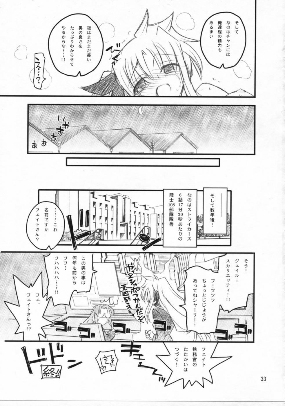 (C73) [Akai Marlboro (Aka Marl)] Fate-san Mae kara Ushiro kara (Mahou Shoujo Lyrical Nanoha) page 32 full