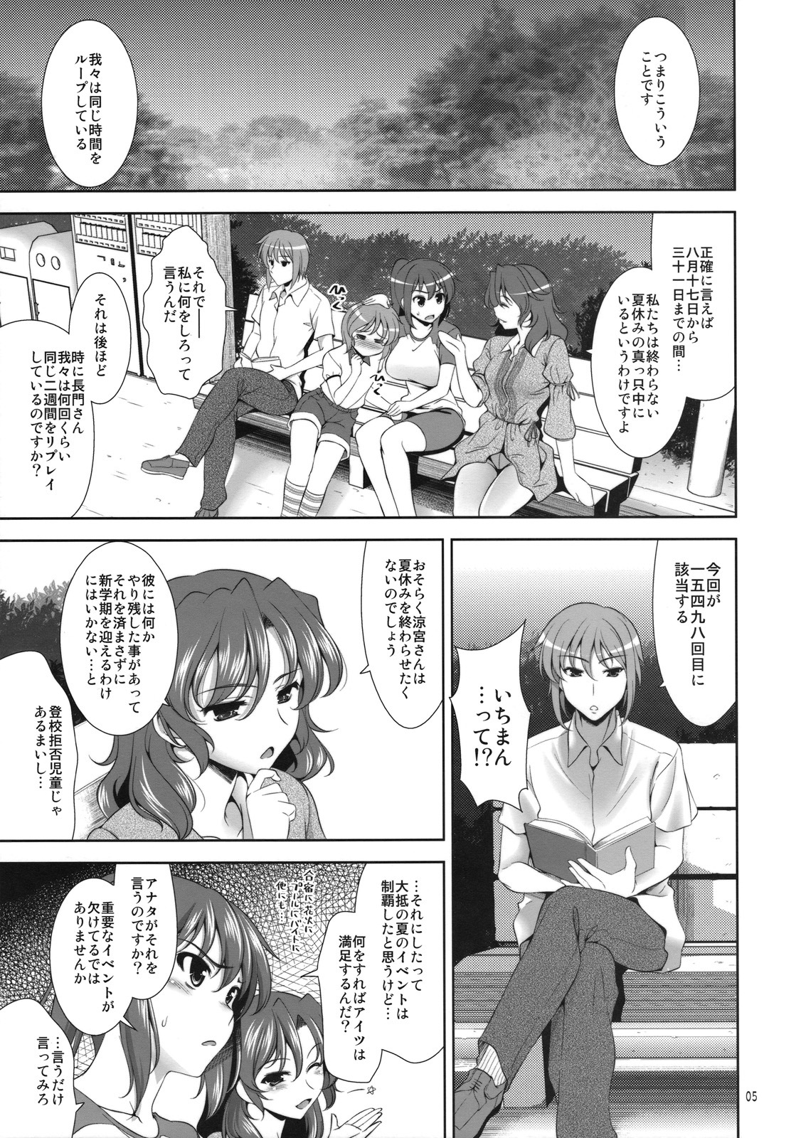 (C74) [Goromenz (Yasui Riosuke)] Manatsu no Yo no Yume no Mata Yume no Mata Yume - A Mid summer Night's Dream & Dream & Dreams (Suzumiya Haruhi no Yuuutsu) page 4 full