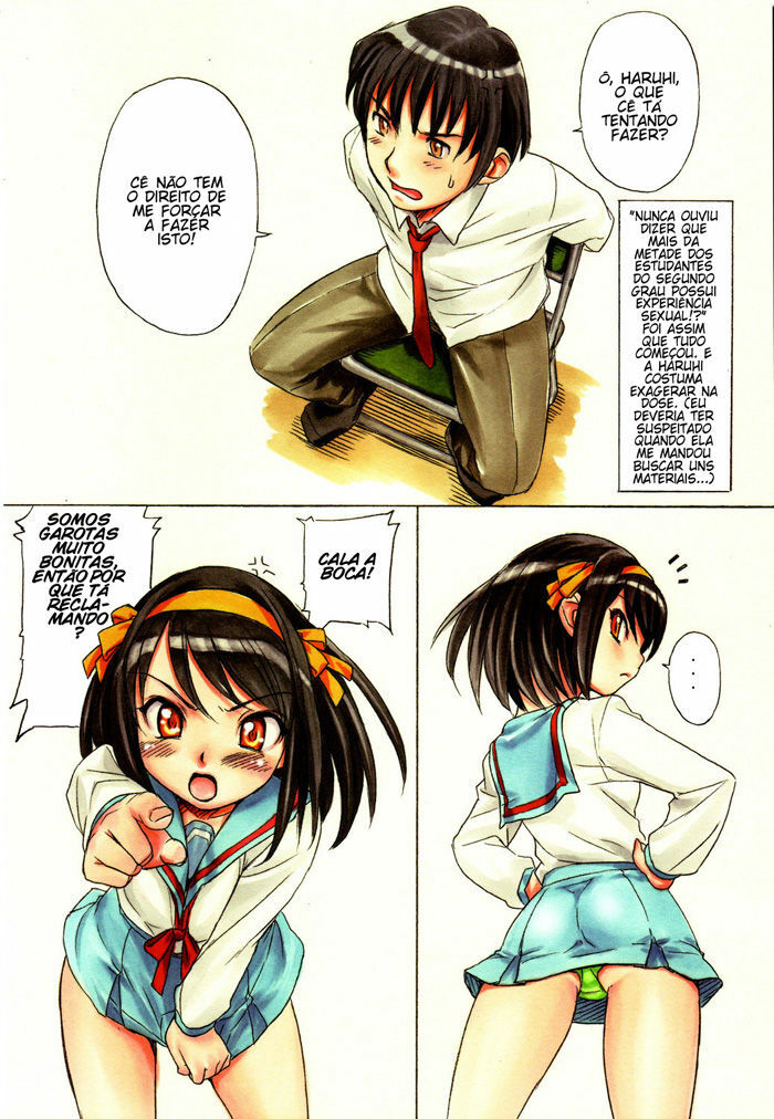 (C70) [Kacchuu Musume (Nishitsuki Tsutomu)] Suzumiya Haruhi no Nisemono | Sorte Grande (Tetsuwan Nurse) (Suzumiya Haruhi no Yuuutsu) [Portuguese-BR] [Downs Brasil] [Decensored] page 3 full