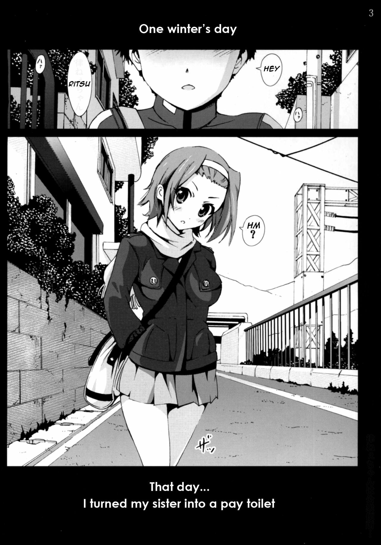 (C77) [Mokusei Zaijuu] Ritsu Nee-chan wa Koushuu Benjo... | Ritsu the Pay Toilet (K-ON!) [English] =Imari+Tecnproy= page 2 full