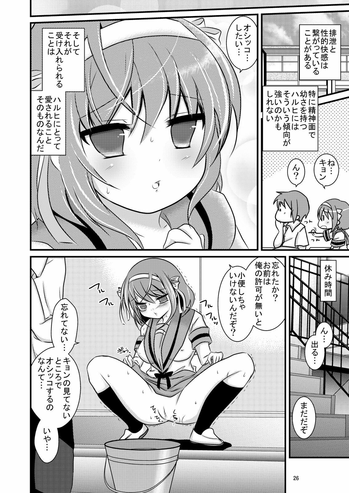 (C76) [Mousou Kai no Juunin wa Ikiteiru. (Kandanchi)] Daisuki na Haruhi dakara Ijime taku narunja naika # 02 Omorashi Choukyou Hen (Suzumiya Haruhi no Yuuutsu) page 26 full