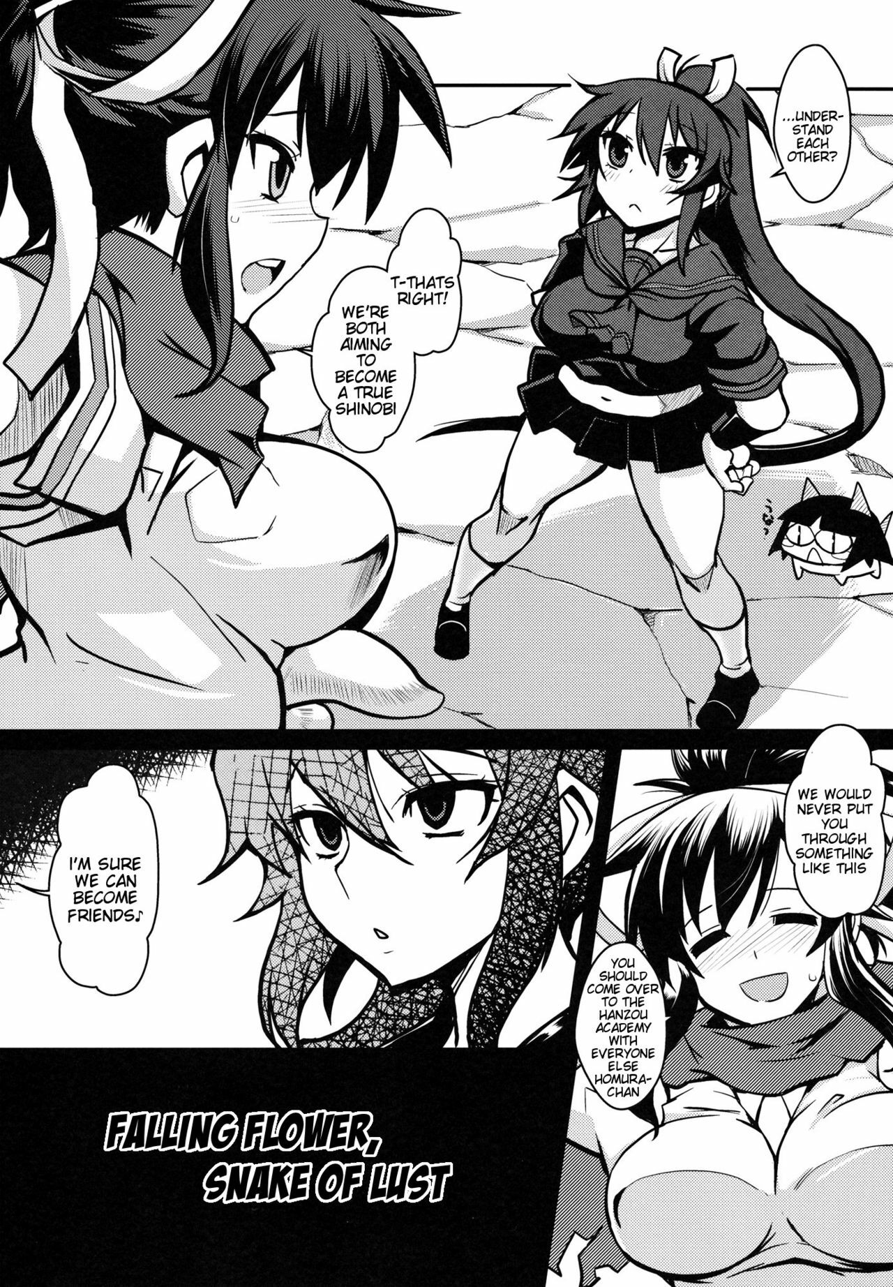 (C81) [YOMOTHUHIRASAKA (bbsacon)] Ochiru Hana Inyoku no Hebi | Falling Flower, Snake of Lust (Senran Kagura) [English] {doujin-moe.us} page 5 full